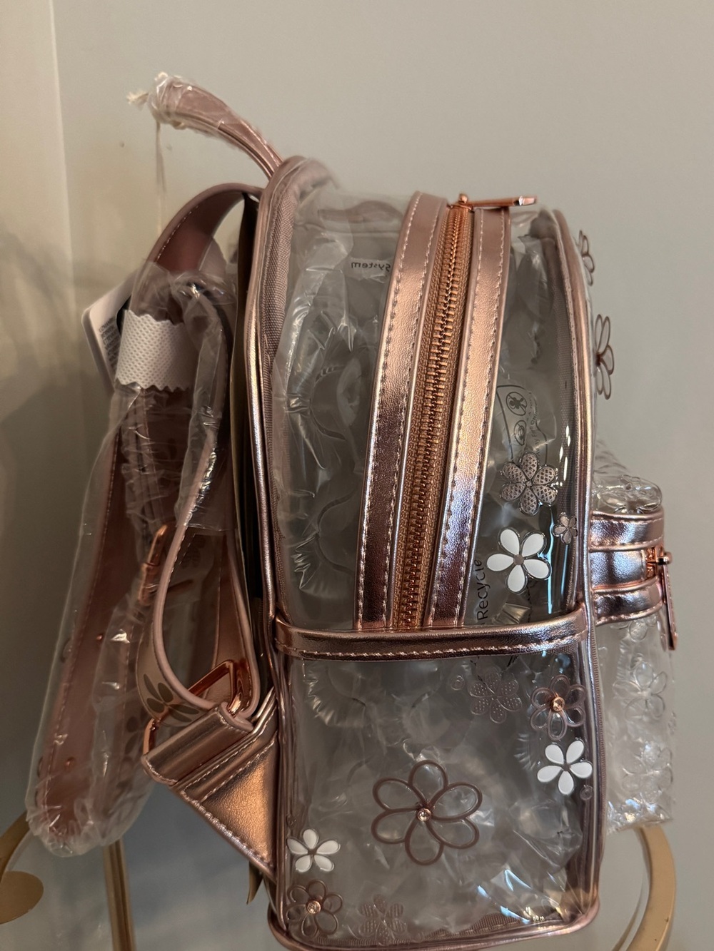 Loungefly Branded Clear Mini Rose Gold Floral Backpack - Picture 2 of 5